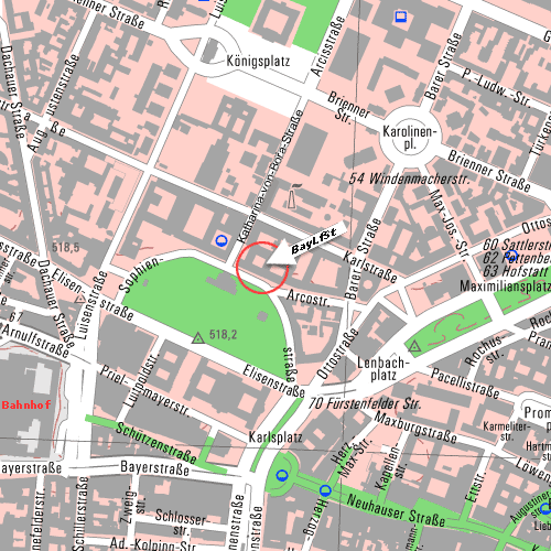  Stadtplan der Münchner Innenstadt mit Markierung des BayLfSt