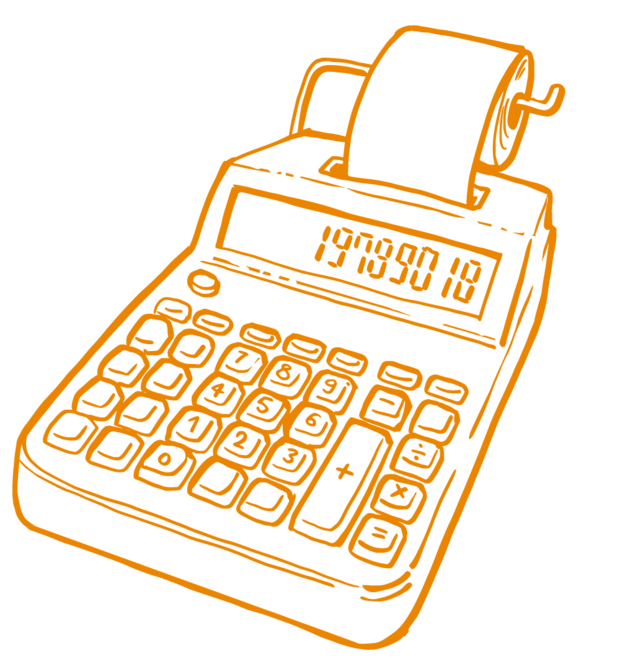 Doodle eines elektronischen Taschenrechners mit Druckfunktion